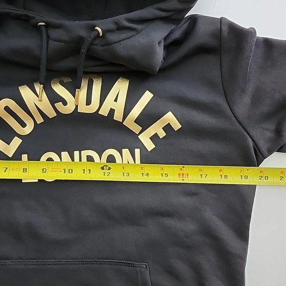 ⭐️3/ $30⭐️ Lonsdale Women's Black Pullover Hoodie Top Fleece Gold Print Size 4 - Picture 12 of 15